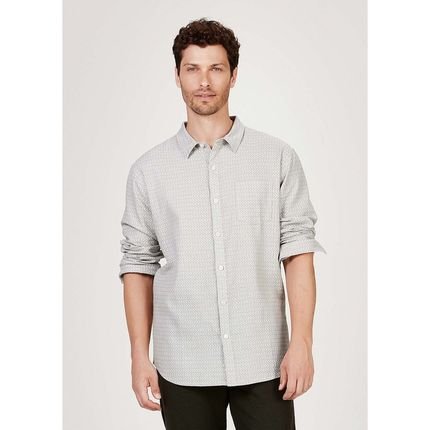 Camisa Hering Manga Longa Em Linho Estampada Cinza - Marca Hering