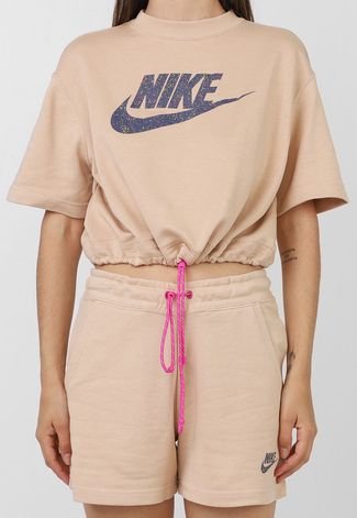 Camiseta Cropped Nike Sportswear W Nsw Icn Clsh Top Bege