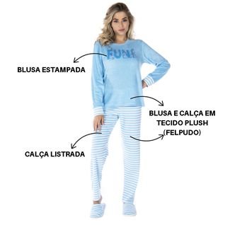 Pijama De Frio Feminino Plush Estampado Quentinho Victory