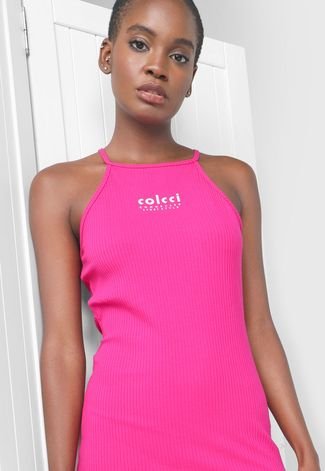 Vestido Colcci Fitness Midi Canelado Neon Pink - Compre Agora