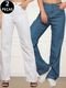 Kit 02 Calças Jeans Wide Leg Pantalona Feminina Branca e Médio - Marca CKF Wear