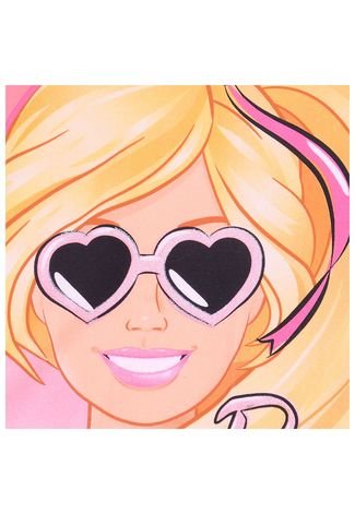 Blusa Manga Curta Malwee Óculos de Coração Laranja Estampada Barbie