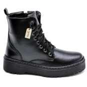 Bota Feminino Blogueira Com Cadarco  Coturno Militar Cano Alto Sola de Borracha Antiderrapante 202-GG - Preto - Marca Gugi