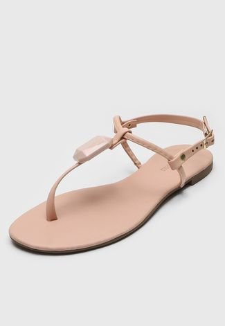 Rasteira DAFITI SHOES Com Pedras Nude - Compre Agora