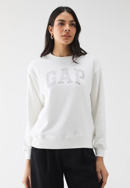 Blusa de Moletom Flanelada Fechada GAP Rhinestone Off-White - Marca GAP