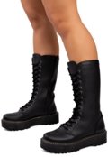 Coturno Tratorado Feminino Lumiss Bota Cano Médio Plataforma Confortável Blogueira Napa Preto - Marca LUMISS