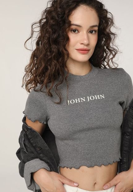 Camiseta Cropped Canelada John John Logo Cinza - Marca John John