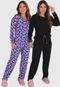 Kit com 2 Pijamas Thayla Felpado Preto   Bicolor  Coração Viscose - Marca Click Mais Bonita