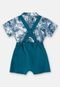 Conjunto Jardineira em Linho e Body Camisa Bebê Menino Up Baby Azul - Marca Up Baby