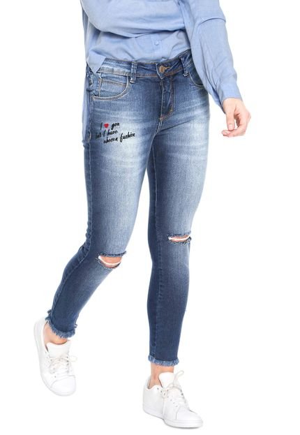 Calça Jeans Uber Jeans Skinny Cropped Bordada Azul - Marca U Uberjeans