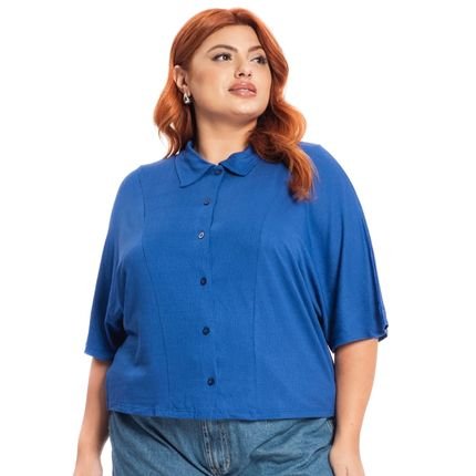 Camisa Feminina Rovitex Secret Glam Plus Size Manga Curta Azul - Marca Rovitex