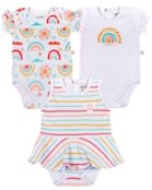 Kit Body Bebê Menina Suedine Estampado Sol e Arco Íris - Branco - Marca Ano Zero