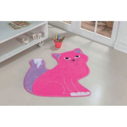 Tapete Formato com Antiderrapante Gatinha Manhosa - 88 cm x 64 cm - Pink - Marca Guga Tapetes