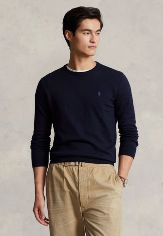 Suéter Tricot Polo Ralph Lauren Logo Azul-Marinho