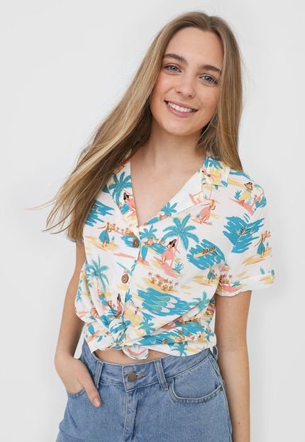 Camisa Roxy Remind To Forget  Off-White/Azul - Marca Roxy