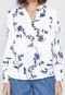 Camisa Lunender Floral Texturizada Branca/Azul-Marinho - Marca Lunender