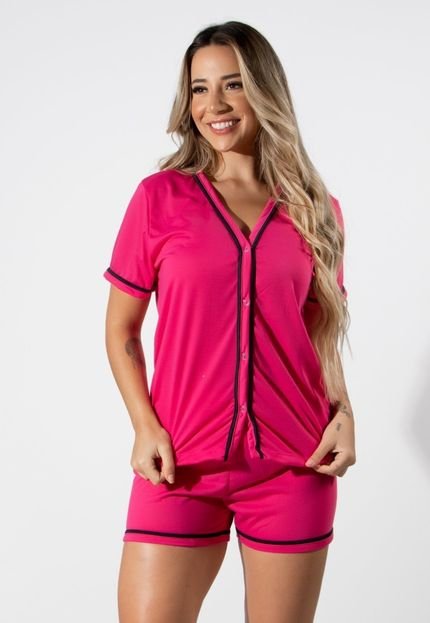 Pijama Feminino Curto de Botão Amamentação De Dormir RLC Modas Rosa - Marca RLC Modas