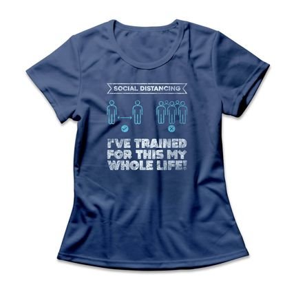 Camiseta Feminina Social Distancing - Azul Genuíno - Marca Studio Geek 