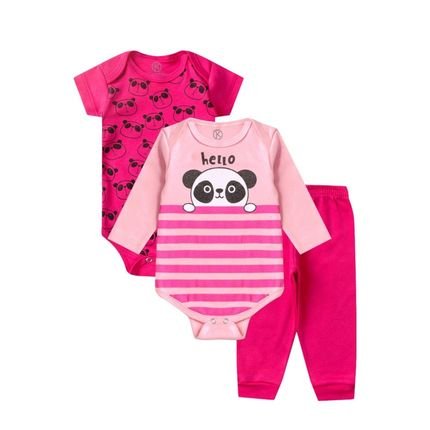 Kit Body Bebê Feminino Pink Panda - Marca Tiktak Kids