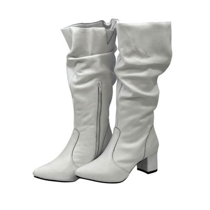 Botas Slouchy Lirom Cano Alto Em Couro Branco - Marca Lirom