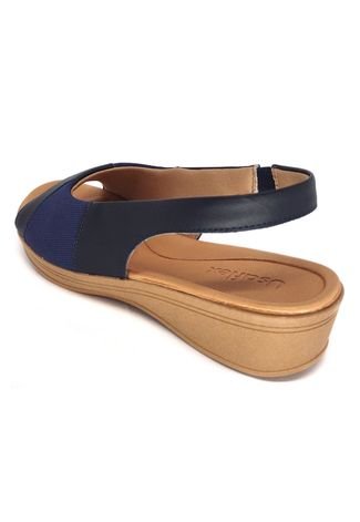 Sandália Usaflex Conforto Plataforma Calce Fácil Azul