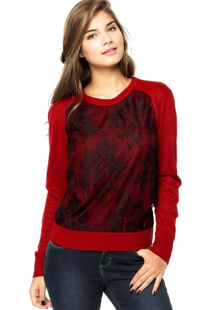 Tricot Com Renda DAFITI JOY Vermelho - Marca DAFITI JOY