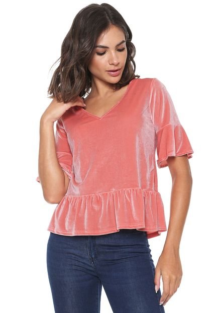 Blusa For Why Veludo Babados Coral - Marca For Why