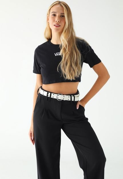 Camiseta Cropped Vans Ajustada Bordado Preta - Marca Vans