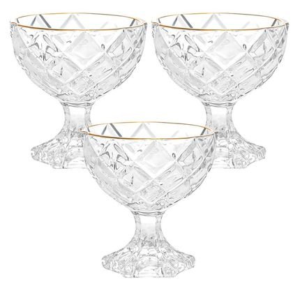 Taças de Sobremesa em Vidro Diamond Fio de Ouro 170mL 3 Peças - Lyor - Marca Lyor