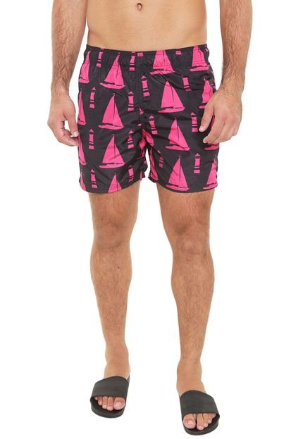 Bermuda Água Shorts Co Reta Barcos Preta/Pink - Marca Shorts Co