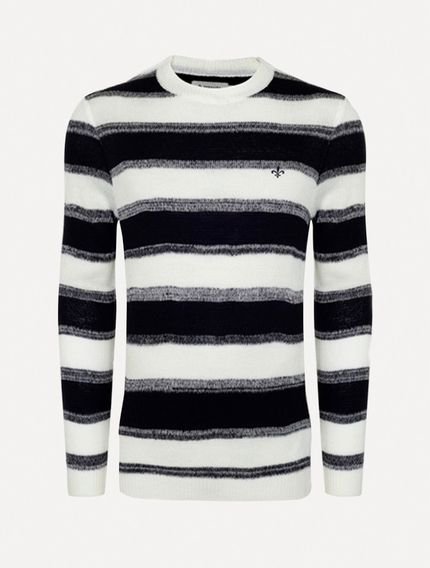 Blusa Dudalina Masculina Tricot Listras Melange Marinho Off-White - Marca Dudalina