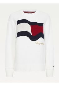 Sweater De Punto Texturizado Con Logo Blanco Tommy Hilfiger