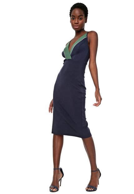 Vestido Colcci Midi Recortes Azul-marinho - Marca Colcci