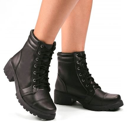 Coturno Feminino Bota Donatella Shoes ConfortTratorado Cano Médio Militar Preto - Marca Donatella Shoes
