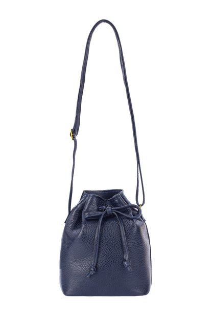 Mini bolsa saco em couro liso Nathy - Azul - Marca Andrea Vinci