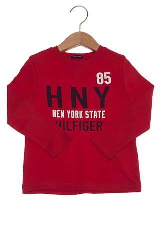 Camiseta Tommy Hilfiger New York Infantil Longa Vermelha