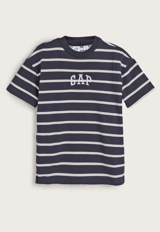 Camiseta Infantil GAP Listrada Azul-Marinho