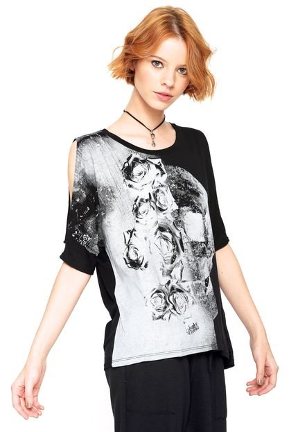 Blusa Tricats Flower Skull Preta - Marca Tricats