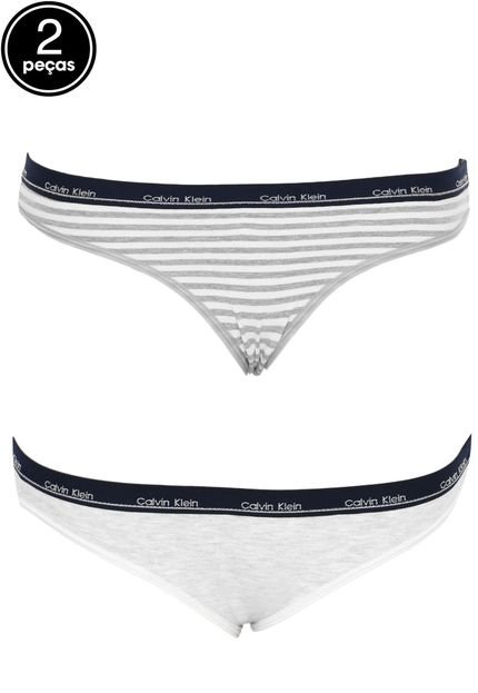 Kit 2pçs Calcinha Calvin Klein Underwear Biquíni Logo Cinza - Marca Calvin Klein Underwear