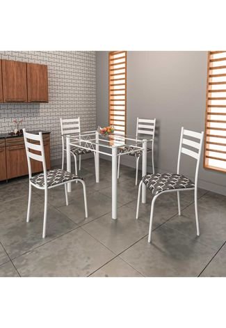 Conjunto 4 Cadeiras C/ Tampo De Vidro - Branco/Preto Branco Madmelos