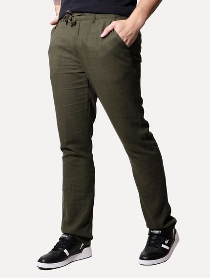 Calça Calvin Klein Jeans Masculina Linho Cós Elástico Verde Militar - Marca Calvin Klein