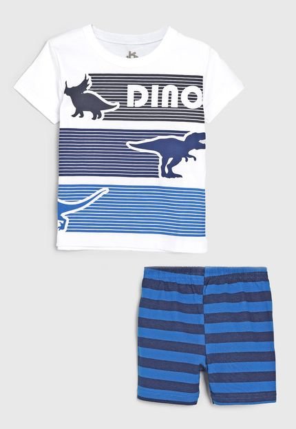 Pijama Brandili Curto Infantil Dinossauro Branco/Azul - Marca Brandili