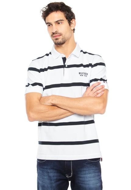 Camisa Polo Tommy Hilfiger Botões Branca/Azul - Marca Tommy Hilfiger