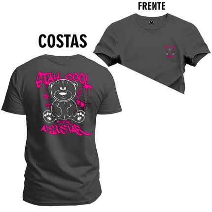Camiseta Plus Size Estampada Confortável Premium Macia Urso Antologico Frente e Costas - Grafite - Marca Nexstar