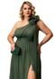 Vestido Longo de Festa Madrinhas Curvy Plus Size um Ombro com Detalhe Macela Verde Oliva - Marca Cia do Vestido
