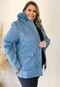 Jaqueta Parka Lã Batida Plus Size Inverno Forrada Com Capuz Removível Azul Céu - Marca Cia do Vestido