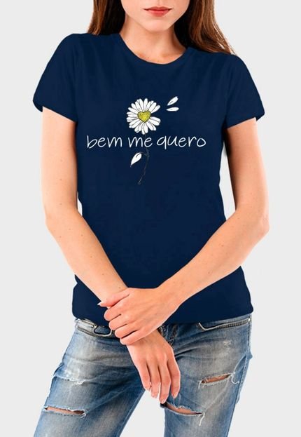 Camiseta Feminina Marinho Margarida Algodão Premium Benellys - Marca Benellys