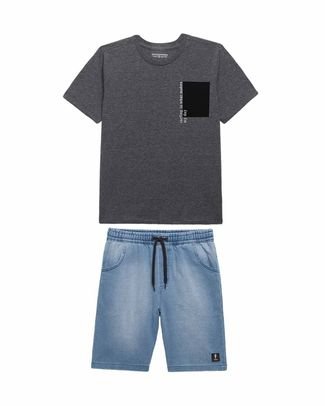 Conjunto Camiseta Manga Curta e Bermuda Jeans Infantil Masculina Onda Marinha