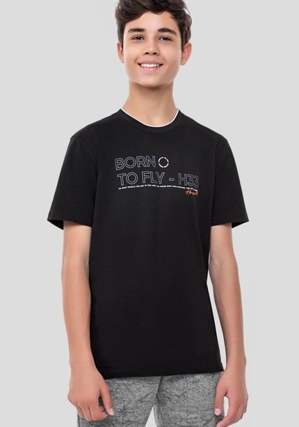 Camiseta Juvenil em Malha Lixada com Retilínea Gola - Marca Hangar 33