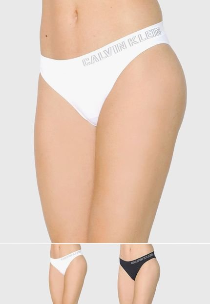 Kit 2pçs Calcinha Calvin Klein Underwear Biquíni Lettering Sem costura Logo Preta/Branca - Marca Calvin Klein Underwear